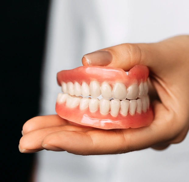Close-up of full dentures used for comfortable and reliable tooth replacement.